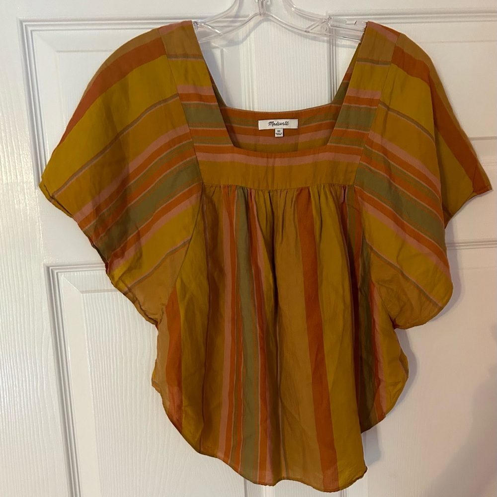 Madewell Yellow Top With Lots Of Color Babydoll 100% Cotton Size XS